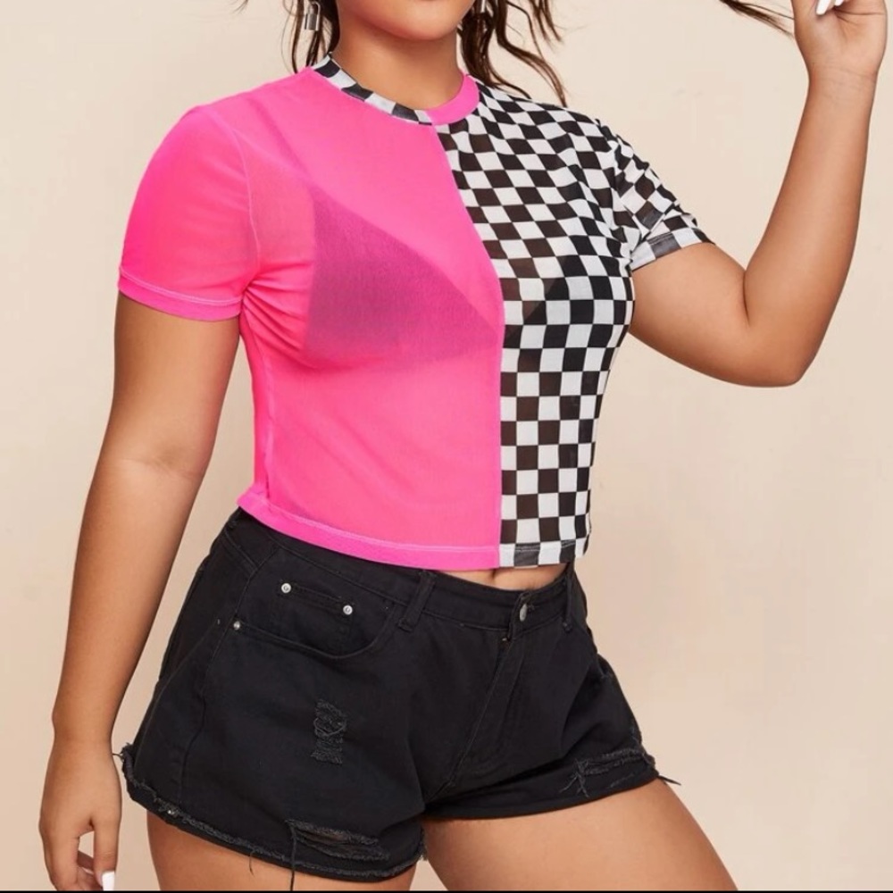 Sheer pink checkered tee